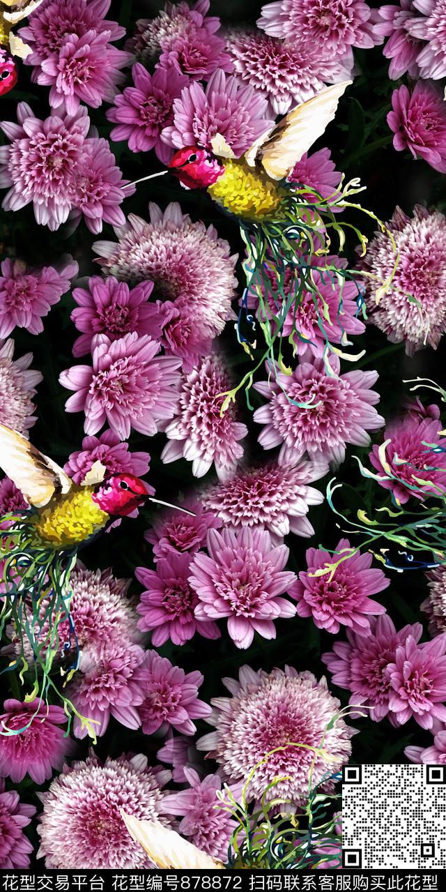 花朵花卉真花数码印花华亿平台下载（图片编号: 878872） - 瓦栏（Walan）