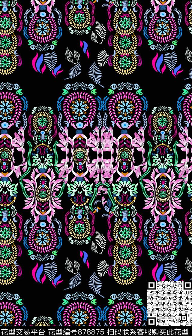 波西米亚花卉民族风数码印花华亿平台下载（图片编号: 878875） - 瓦栏（Walan）