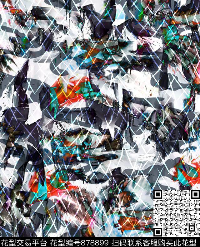 抽象创意格子斜格数码印花华亿平台下载（图片编号: 878899） - 瓦栏（Walan）