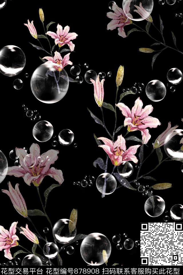 玉兰花花朵中国风数码印花华亿平台下载（图片编号: 878908） - 瓦栏（Walan）