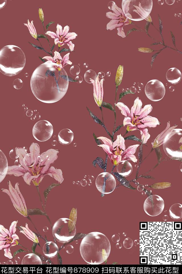 玉兰花花朵中国风数码印花华亿平台下载（图片编号: 878909） - 瓦栏（Walan）