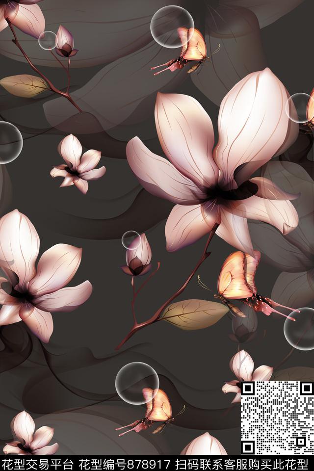 玉兰花花朵中国风数码印花华亿平台下载（图片编号: 878917） - 瓦栏（Walan）