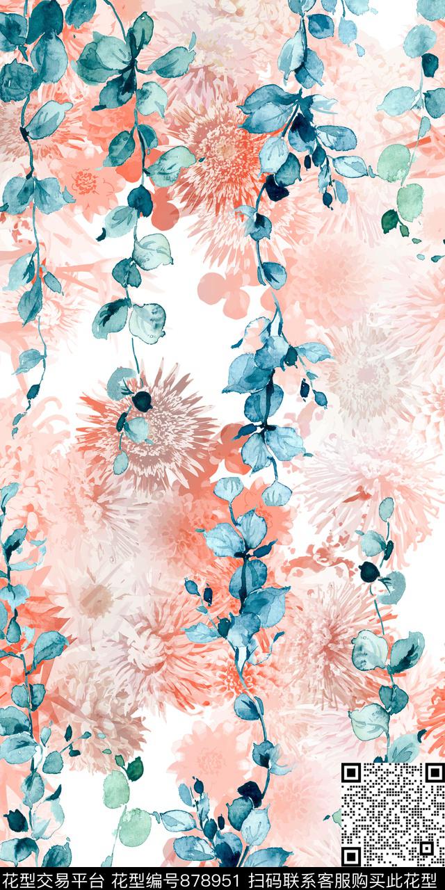 水彩数码树叶数码印花华亿平台下载（图片编号: 878951） - 瓦栏（Walan）