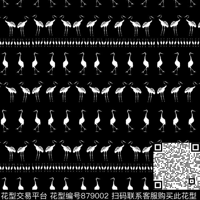 仙鹤动物女装传统印花华亿平台下载（图片编号: 879002） - 瓦栏（Walan）