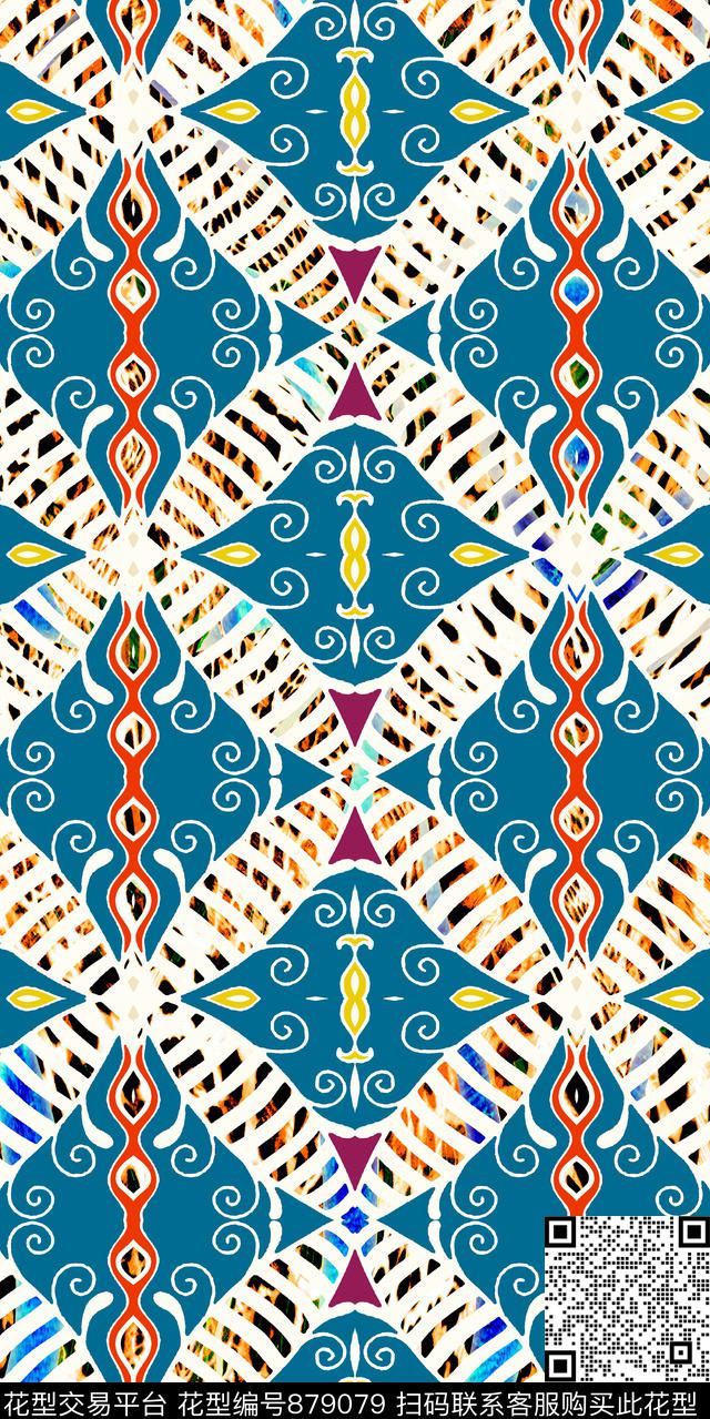 几何豹纹水印数码印花华亿平台下载（图片编号: 879079） - 瓦栏（Walan）