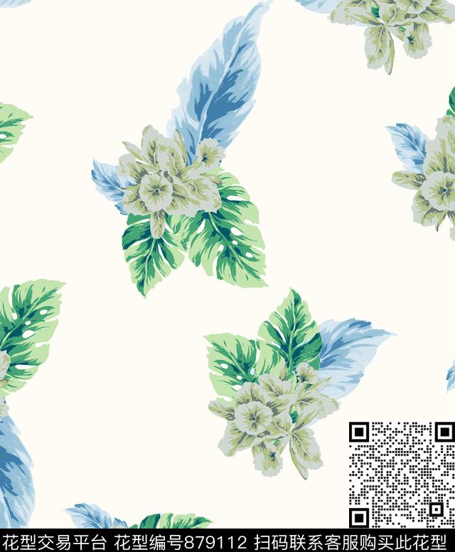 色块花卉小碎花传统印花华亿平台下载（图片编号: 879112） - 瓦栏（Walan）