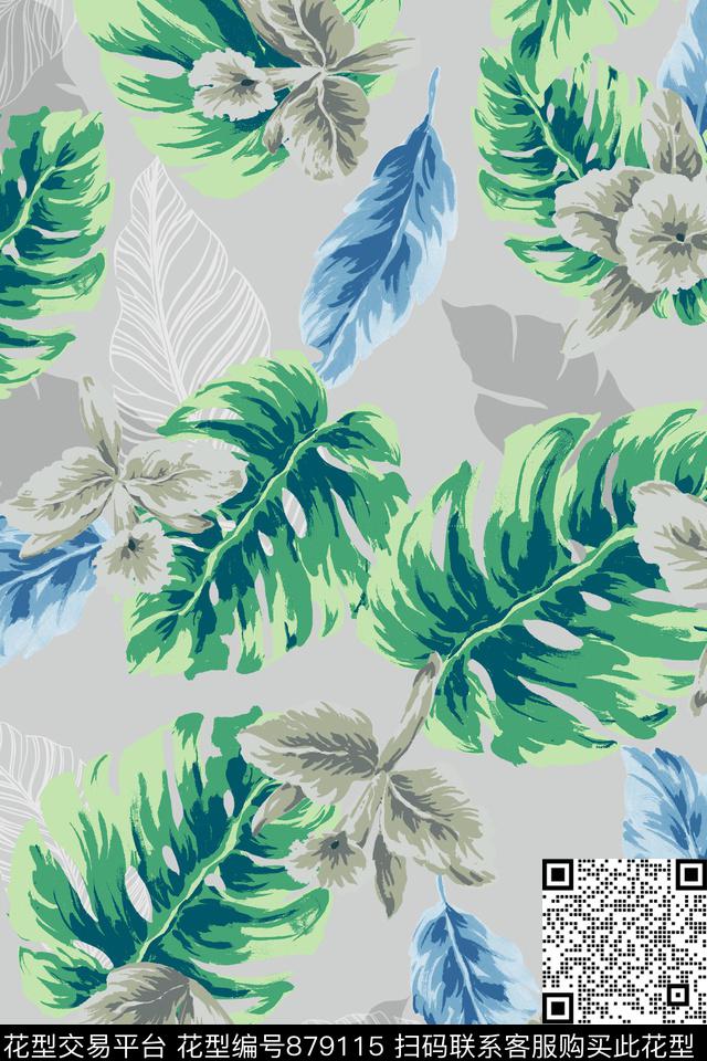 色块热带棕榈叶传统印花华亿平台下载（图片编号: 879115） - 瓦栏（Walan）