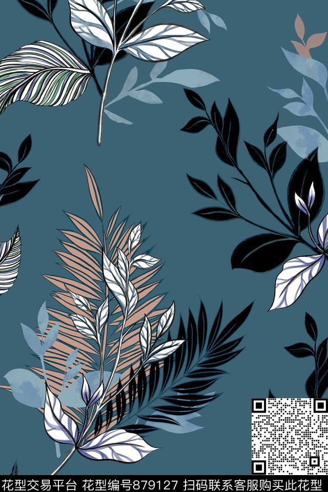 水彩手绘叶子传统印花华亿平台下载（图片编号: 879127） - 瓦栏（Walan）