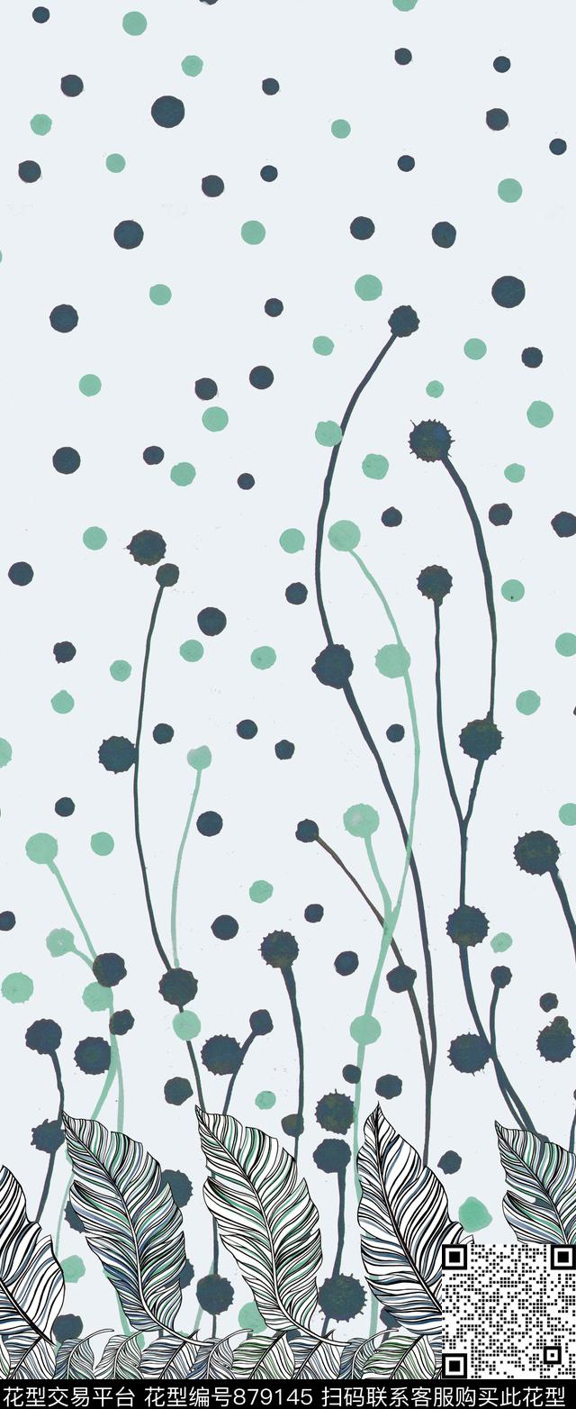 点线羽毛数码印花华亿平台下载（图片编号: 879145） - 瓦栏（Walan）