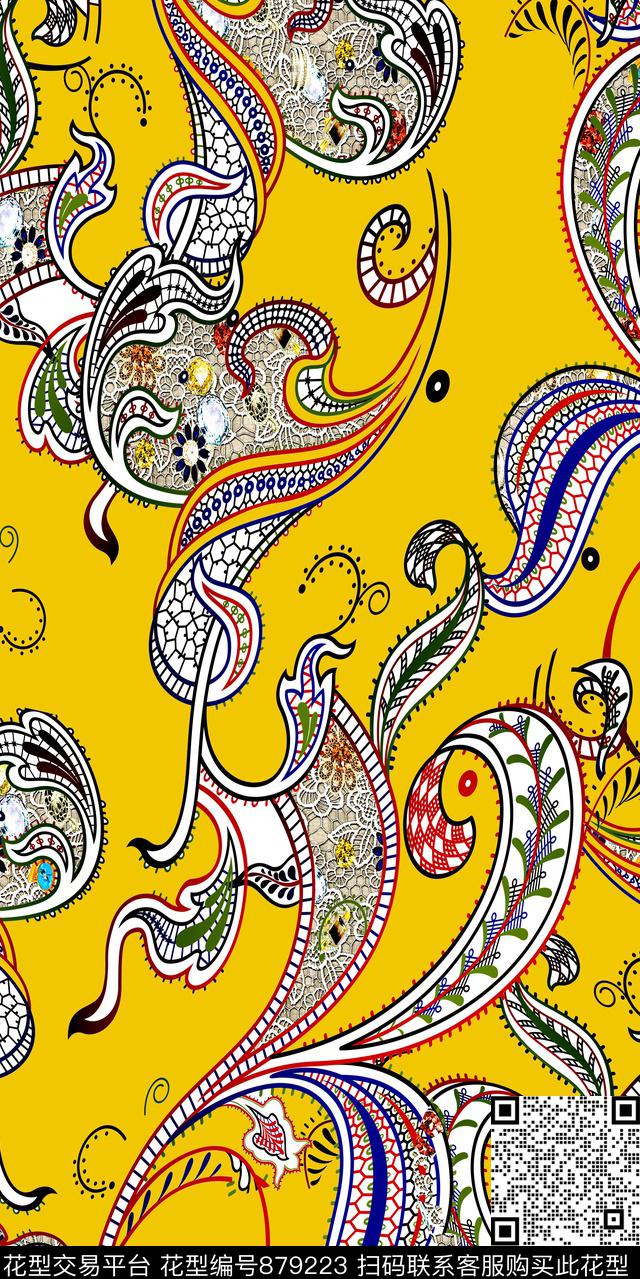 珠宝蕾丝几何数码印花华亿平台下载（图片编号: 879223） - 瓦栏（Walan）