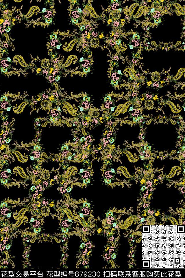 花卉宫廷风民族风数码印花华亿平台下载（图片编号: 879230） - 瓦栏（Walan）