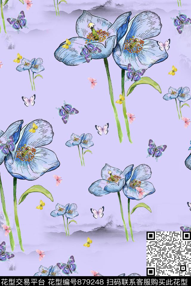 艺术花卉玉兰花小碎花数码印花华亿平台下载（图片编号: 879248） - 瓦栏（Walan）