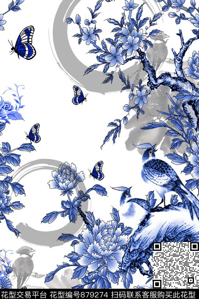 艺术花卉牡丹花卉数码印花华亿平台下载（图片编号: 879274） - 瓦栏（Walan）