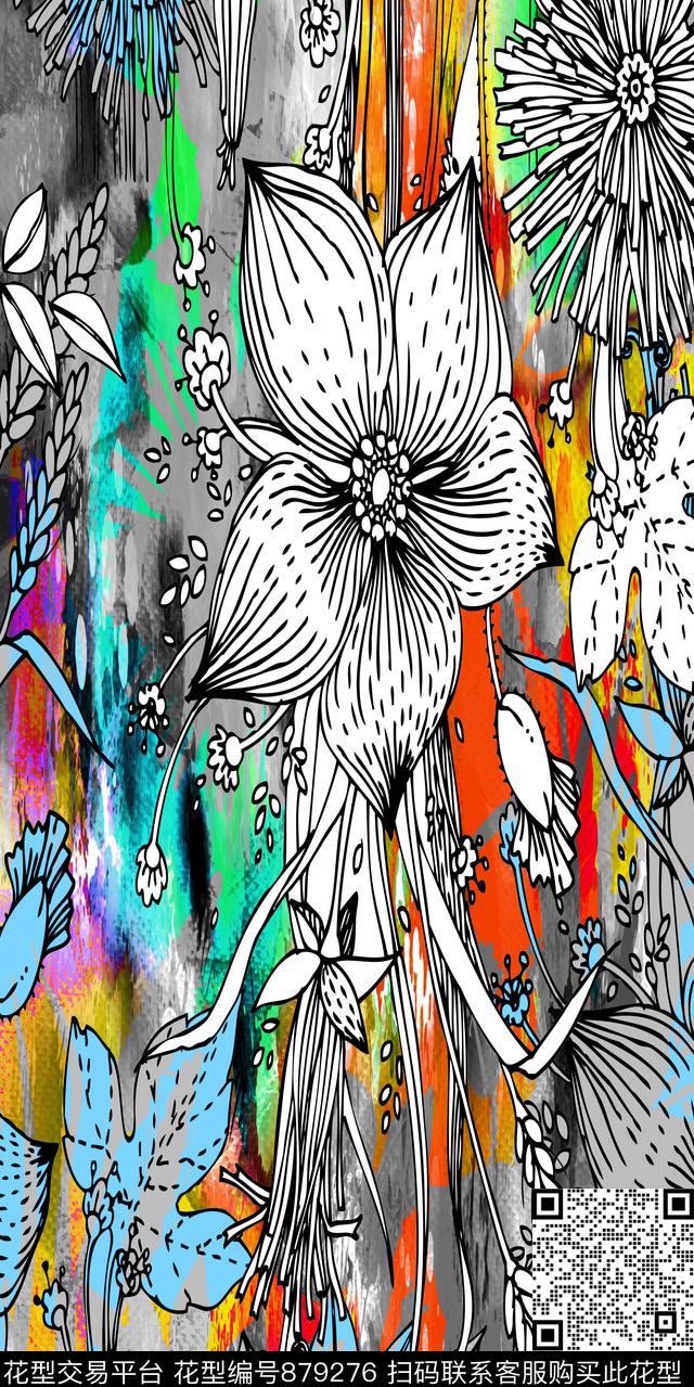 花纹彩底水印数码印花华亿平台下载（图片编号: 879276） - 瓦栏（Walan）