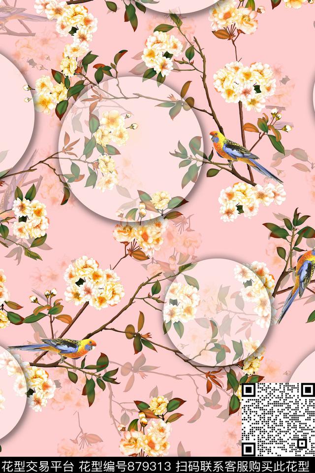 花鸟小清新素雅数码印花华亿平台下载（图片编号: 879313） - 瓦栏（Walan）