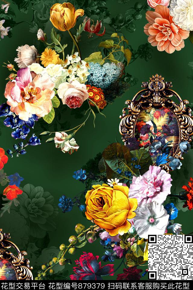 油画花卉欧式花纹数码印花华亿平台下载（图片编号: 879379） - 瓦栏（Walan）