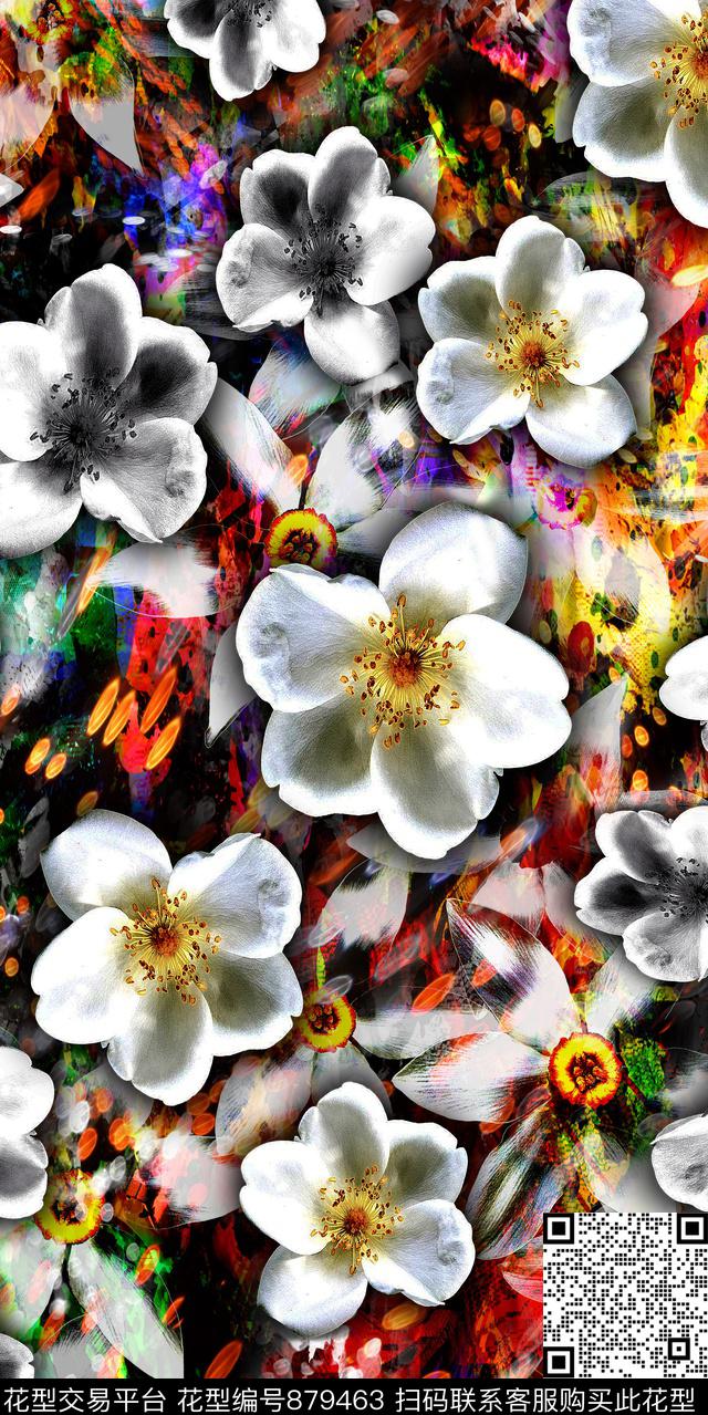 水印花卉抽象数码印花华亿平台下载（图片编号: 879463） - 瓦栏（Walan）