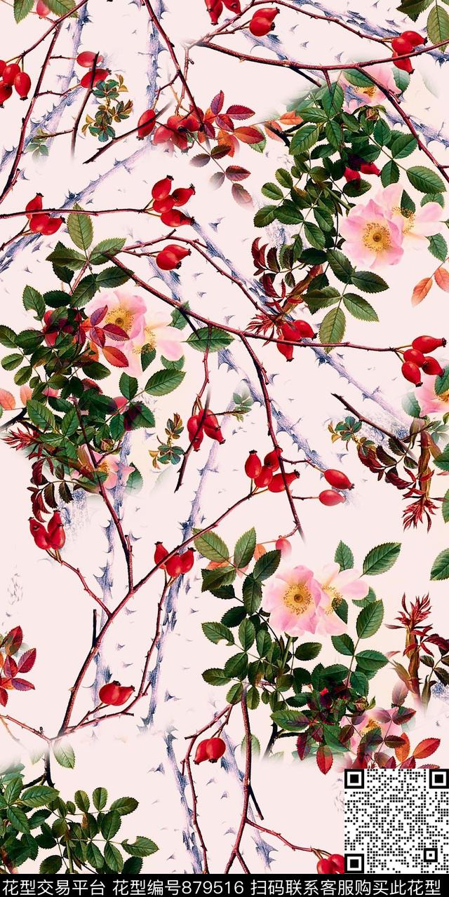 花朵花卉手绘花数码印花华亿平台下载（图片编号: 879516） - 瓦栏（Walan）