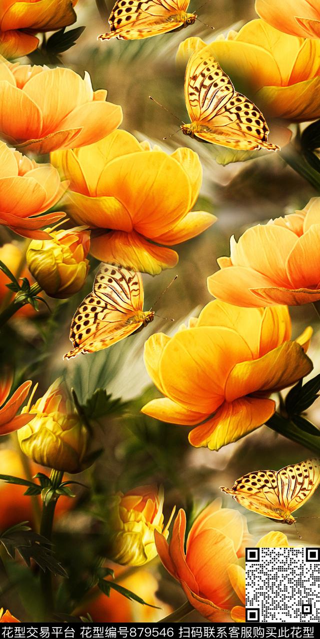 花朵花卉真花数码印花华亿平台下载（图片编号: 879546） - 瓦栏（Walan）