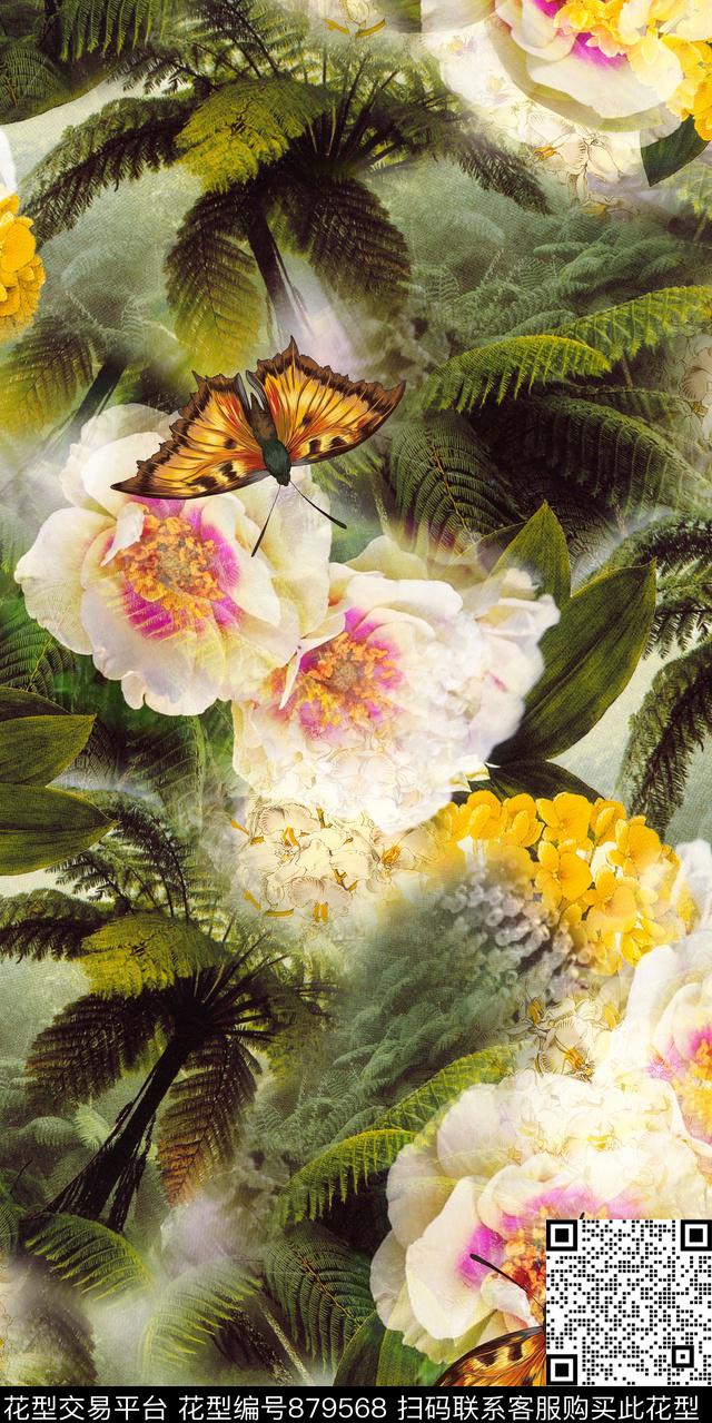 花朵花卉手绘花数码印花华亿平台下载（图片编号: 879568） - 瓦栏（Walan）