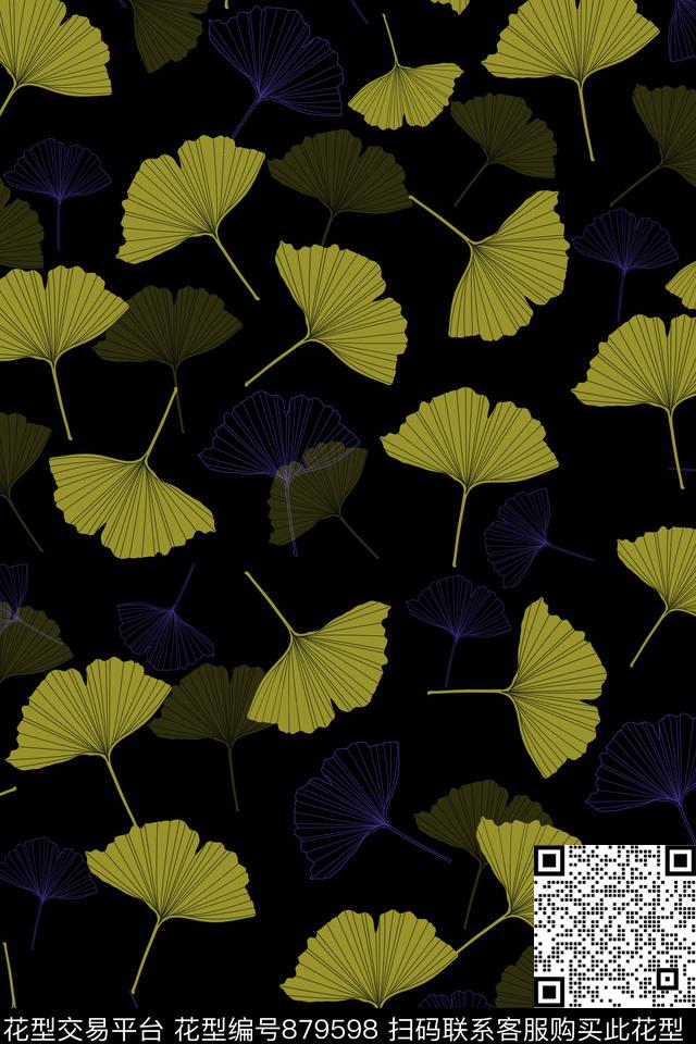 花卉银杏叶叶子传统印花华亿平台下载（图片编号: 879598） - 瓦栏（Walan）