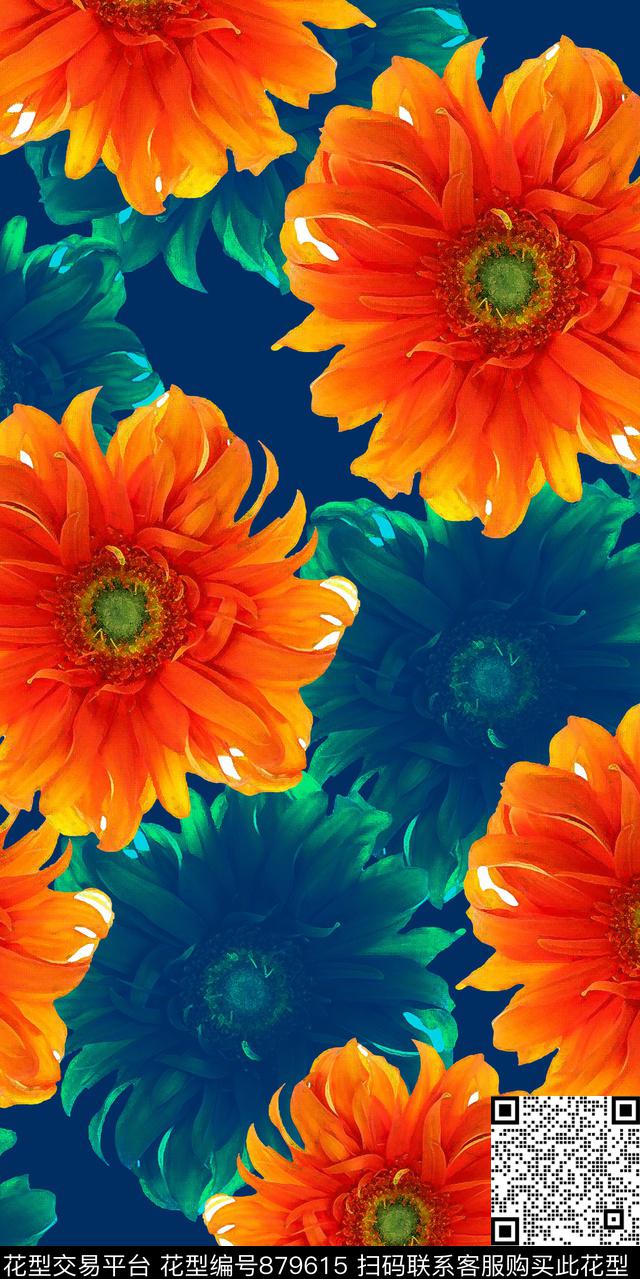 花卉花朵大花数码印花华亿平台下载（图片编号: 879615） - 瓦栏（Walan）