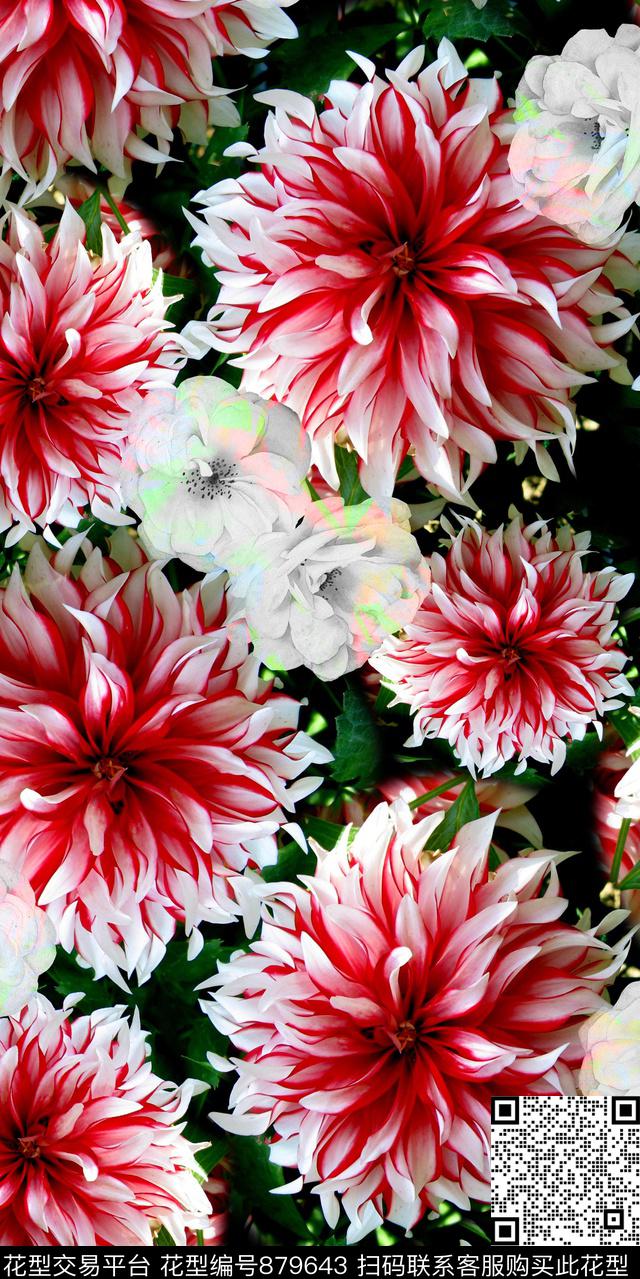 花朵花卉真花数码印花华亿平台下载（图片编号: 879643） - 瓦栏（Walan）
