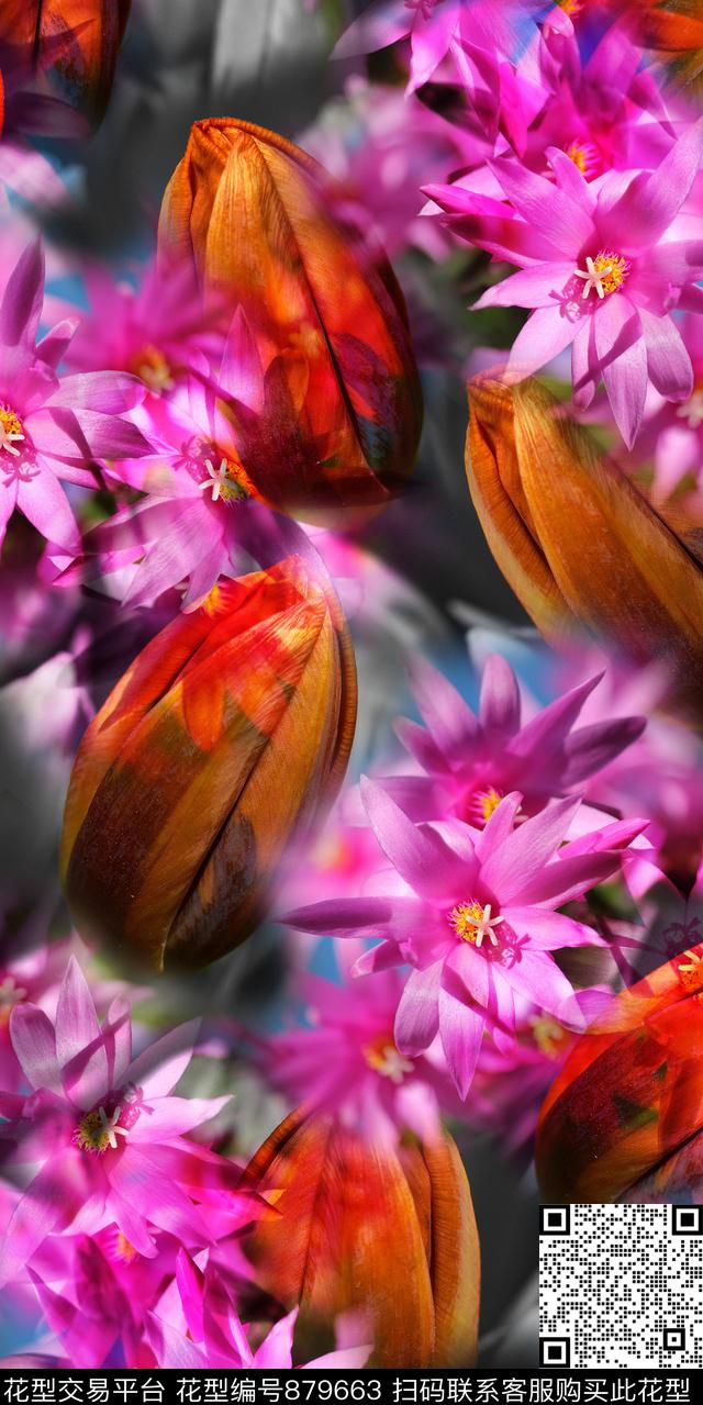 花朵花卉真花数码印花华亿平台下载（图片编号: 879663） - 瓦栏（Walan）