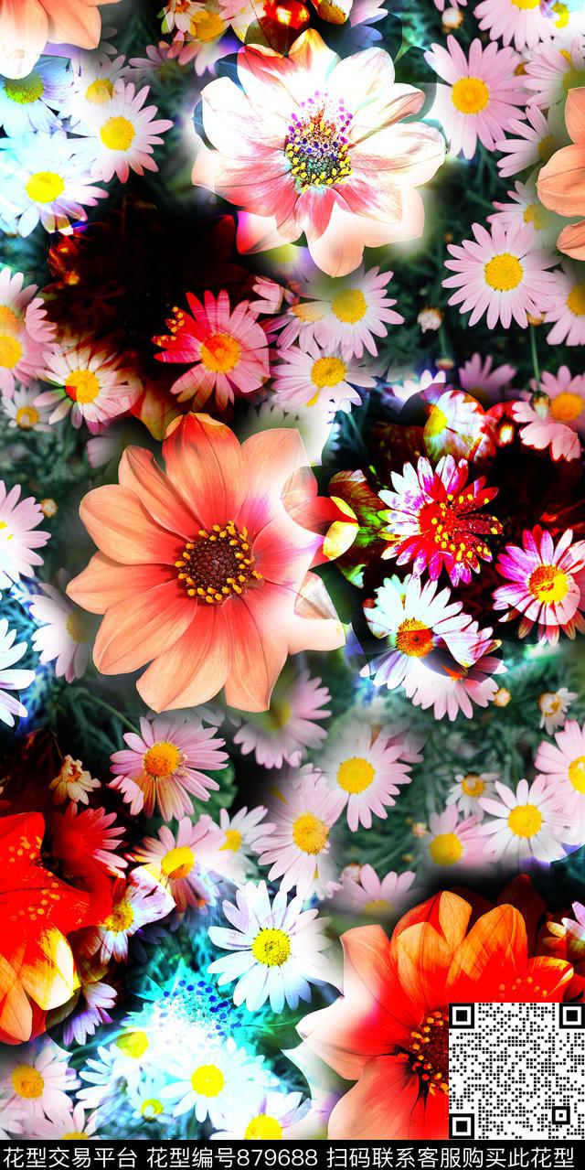 花朵花卉真花数码印花华亿平台下载（图片编号: 879688） - 瓦栏（Walan）