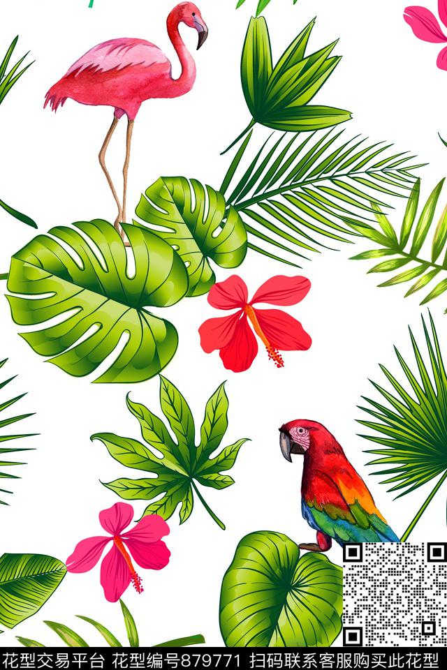 抽象手绘棕榈叶数码印花华亿平台下载（图片编号: 879771） - 瓦栏（Walan）