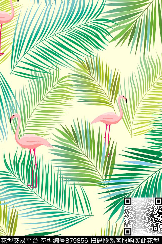 手绘棕榈叶抽象数码印花华亿平台下载（图片编号: 879856） - 瓦栏（Walan）