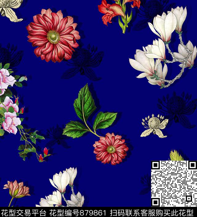 花卉玉兰花菊花数码印花华亿平台下载（图片编号: 879861） - 瓦栏（Walan）