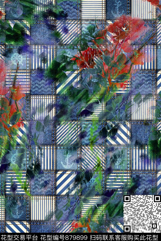 抽象牛仔布纹数码印花华亿平台下载（图片编号: 879899） - 瓦栏（Walan）