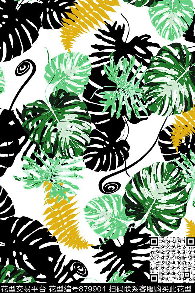 热带风树叶流行传统印花华亿平台下载（图片编号: 879904） - 瓦栏（Walan）