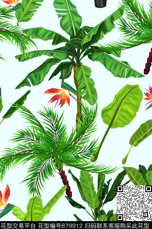 手绘棕榈叶抽象数码印花华亿平台下载（图片编号: 879912） - 瓦栏（Walan）