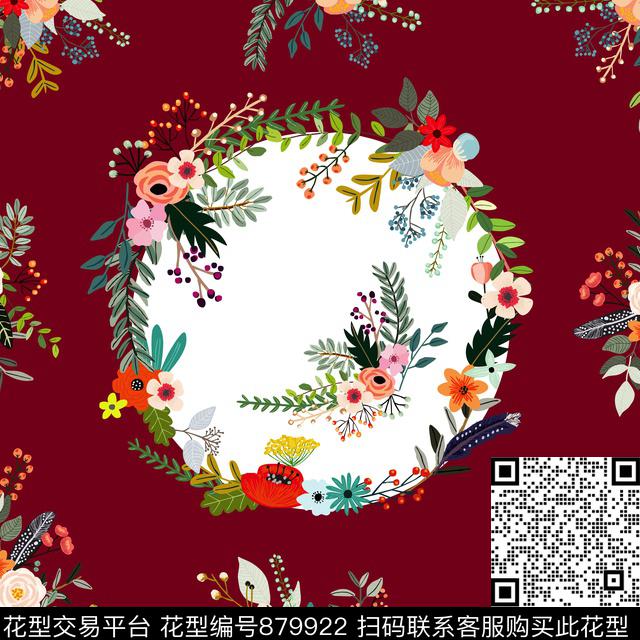 花卉丝巾17-秋冬传统印花华亿平台下载（图片编号: 879922） - 瓦栏（Walan）