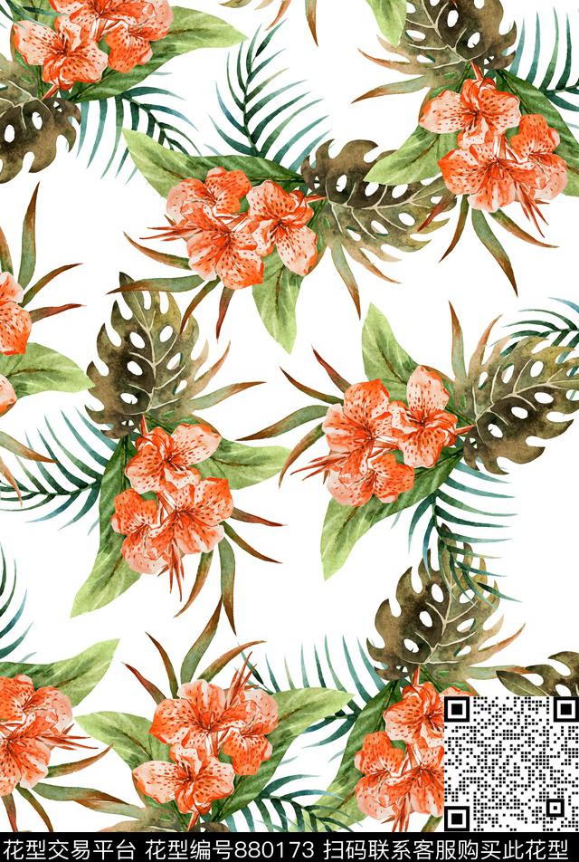 洋阳---花卉水彩花卉热带华亿平台数码印花华亿平台下载（图片编号: 880173） - 瓦栏（Walan）
