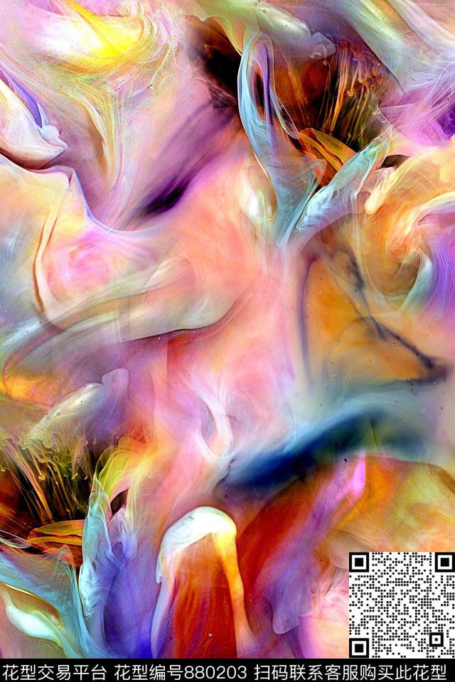 抽象几何炫彩数码印花华亿平台下载（图片编号: 880203） - 瓦栏（Walan）