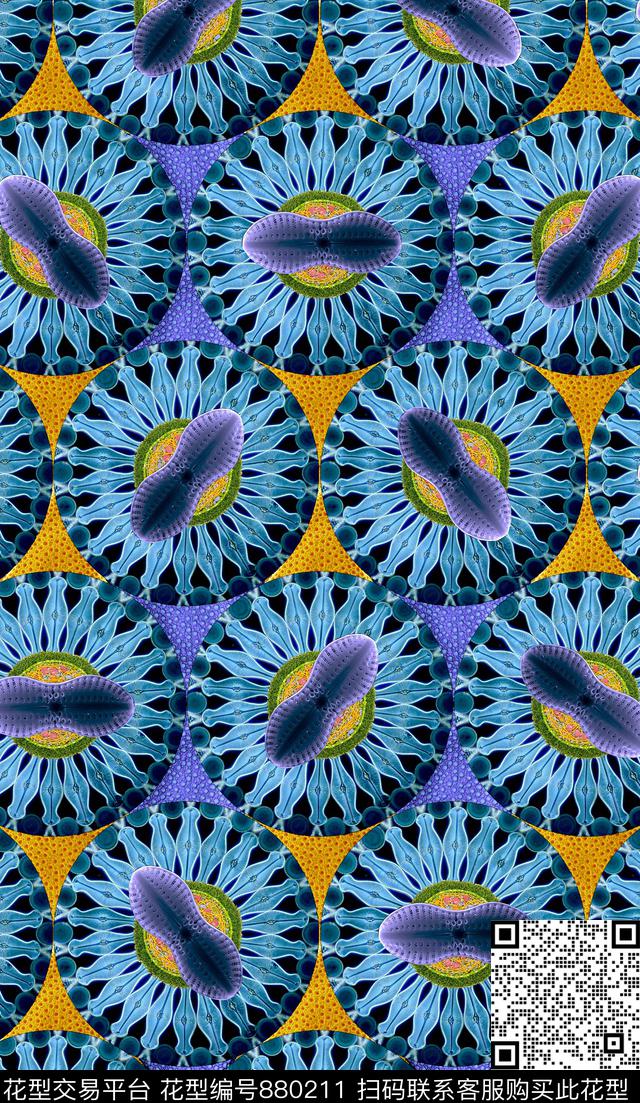 抽象几何海藻数码印花华亿平台下载（图片编号: 880211） - 瓦栏（Walan）