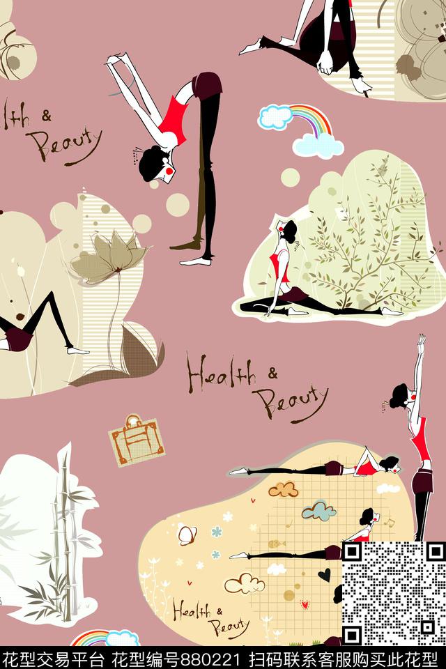 休闲几何人物数码印花华亿平台下载（图片编号: 880221） - 瓦栏（Walan）