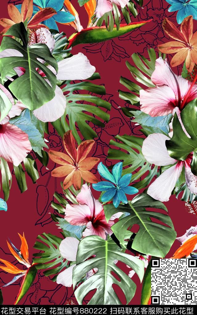 花卉热带天堂鸟数码印花华亿平台下载（图片编号: 880222） - 瓦栏（Walan）