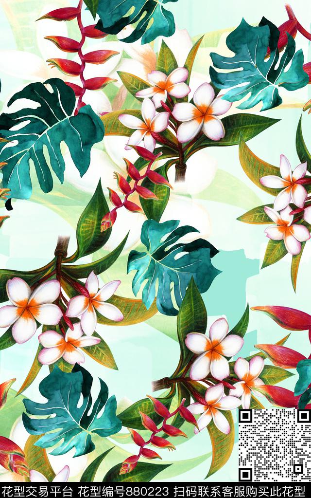 花卉热带天堂鸟数码印花华亿平台下载（图片编号: 880223） - 瓦栏（Walan）