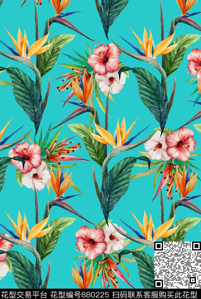 洋阳---花卉水彩花卉热带华亿平台数码印花华亿平台下载（图片编号: 880225） - 瓦栏（Walan）