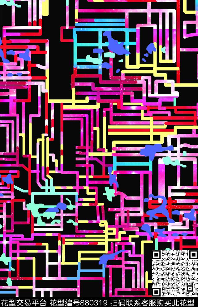 抽象几何老鹰虎头数码印花华亿平台下载（图片编号: 880319） - 瓦栏（Walan）