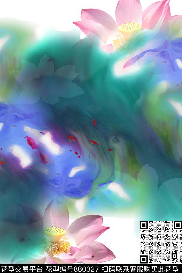 原创花卉水墨数码印花华亿平台下载（图片编号: 880327） - 瓦栏（Walan）