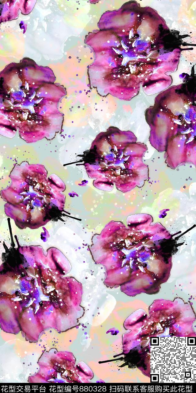 花朵数码印花水墨数码印花华亿平台下载（图片编号: 880328） - 瓦栏（Walan）