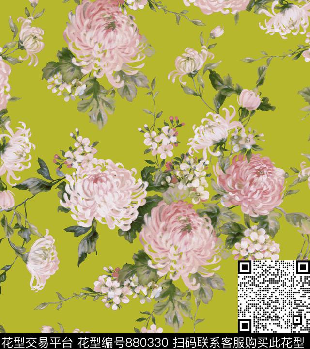 雏菊花朵花卉数码印花华亿平台下载（图片编号: 880330） - 瓦栏（Walan）