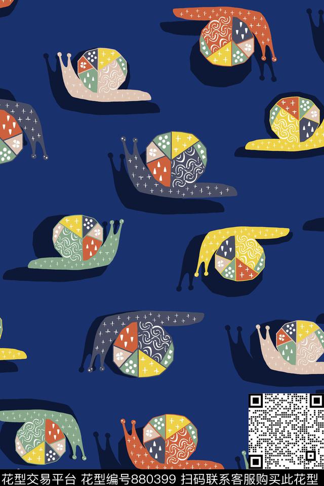 蜗牛手绘五彩传统印花华亿平台下载（图片编号: 880399） - 瓦栏（Walan）
