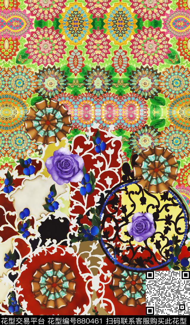 民族风中国风花朵数码印花华亿平台下载（图片编号: 880461） - 瓦栏（Walan）
