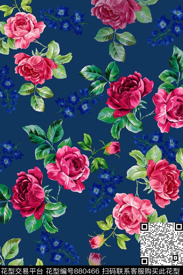 牡丹花朵花卉数码印花华亿平台下载（图片编号: 880466） - 瓦栏（Walan）
